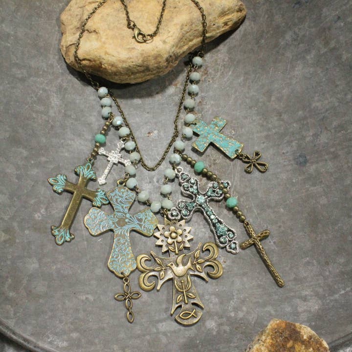 Cluster Of Crosses Charm'd Necklace for wholesale by The Primitive Peddler, Inc.