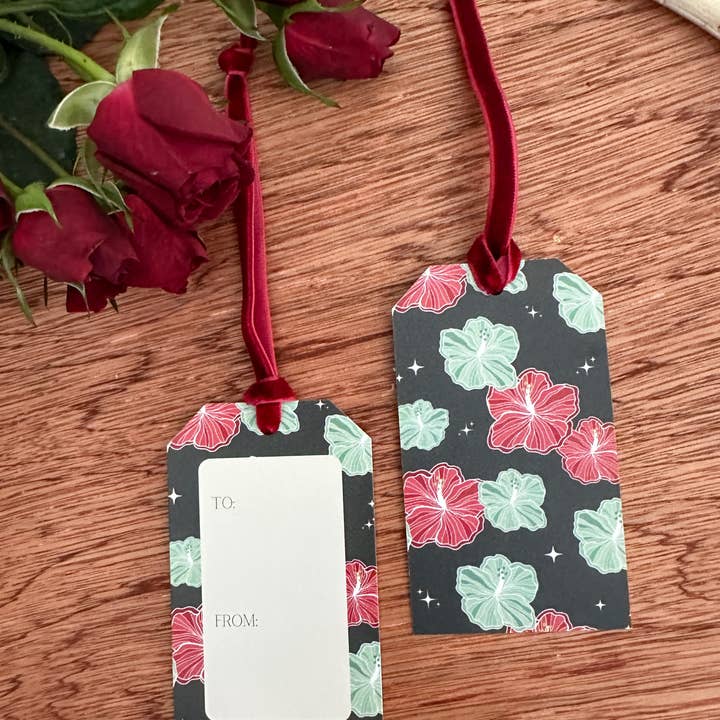 Design Jord - Wholesale Gift Tag - Makana Tags - Set of 5 in Christmas Hibiscus2