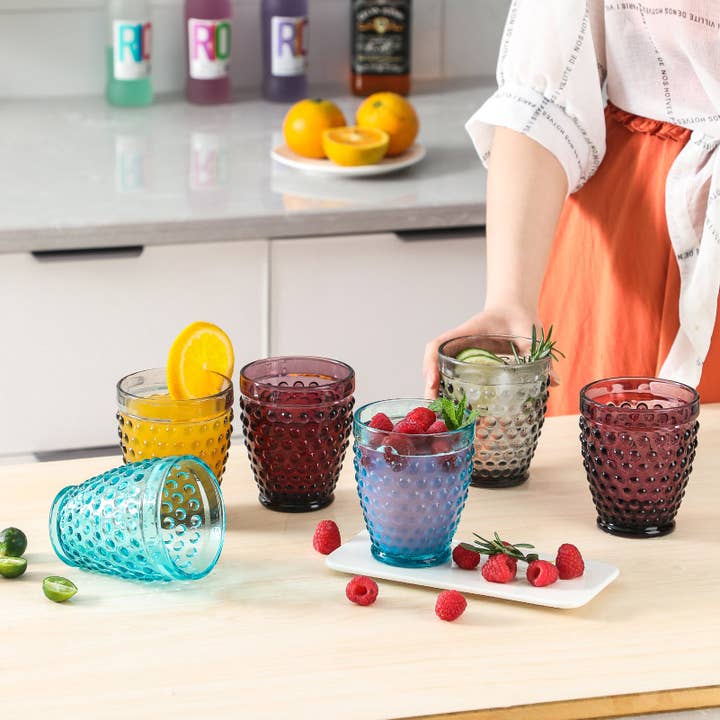 Everest Global - Wholesale Drinking Glass/Cup - Hobnail Colorful Water Tumbler Glasses set of 6