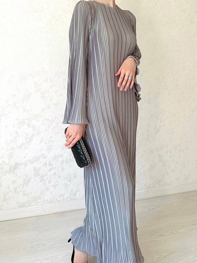 UNISHE - Wholesale Dress - Women's - Textured Long Flare Sleeves Maxi Dress ZK1630