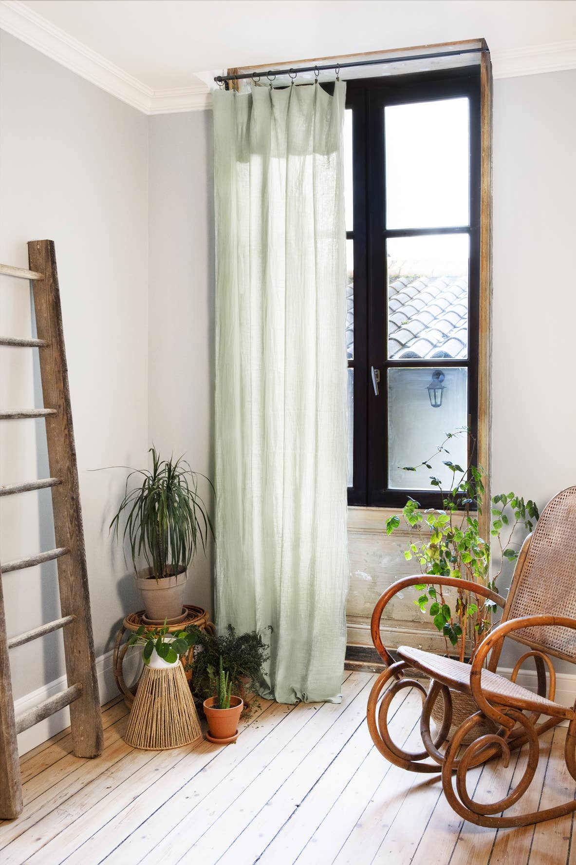 L'effet Papillon - Vendita all'ingrosso Tende - Tenda regolabile in mussola di cotone con 8 anelli clip, 140 x 300 cm2