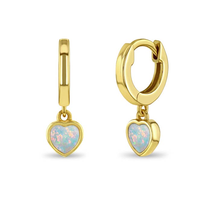 Opal Heart 9mm Earrings Hoop - Sterling Silver Gold Plated for wholesale by In Season Jewelry