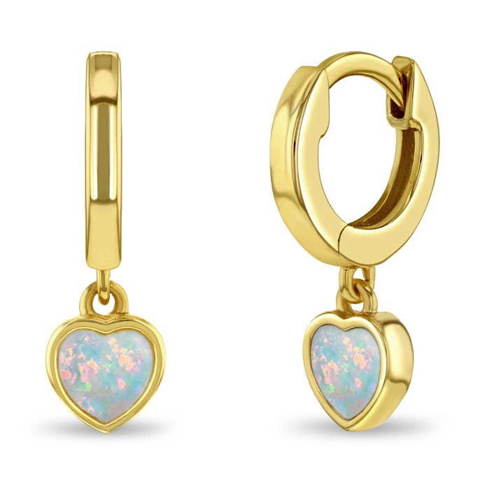 Opal hjerte 9mm øreringe Hoop - Sterling sølv forgyldt for engroshandel hos In Season Jewelry