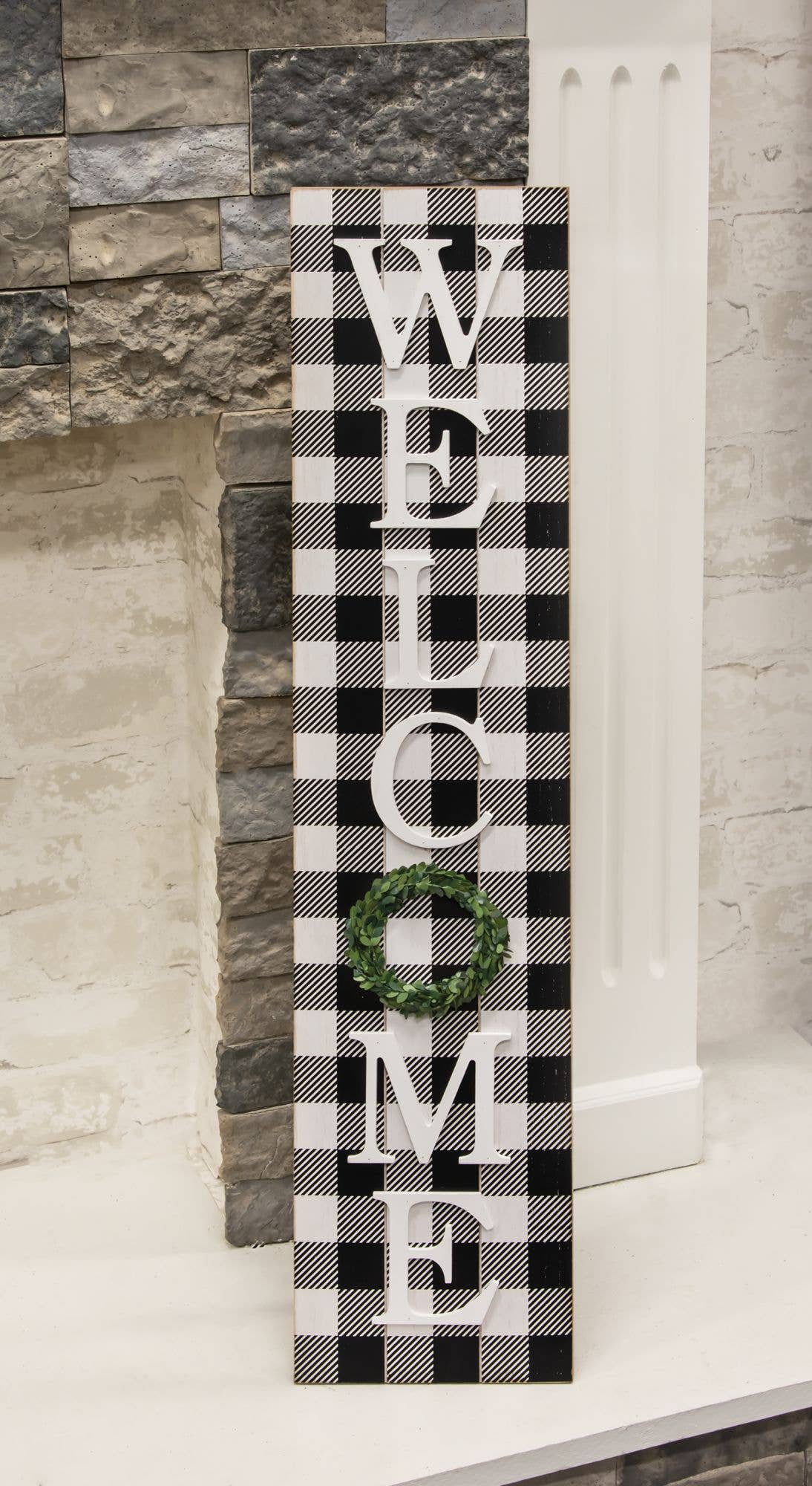 Col House Designs - Vente Pancarte - Buffalo Check Welcome Panneau avec Chevalet1