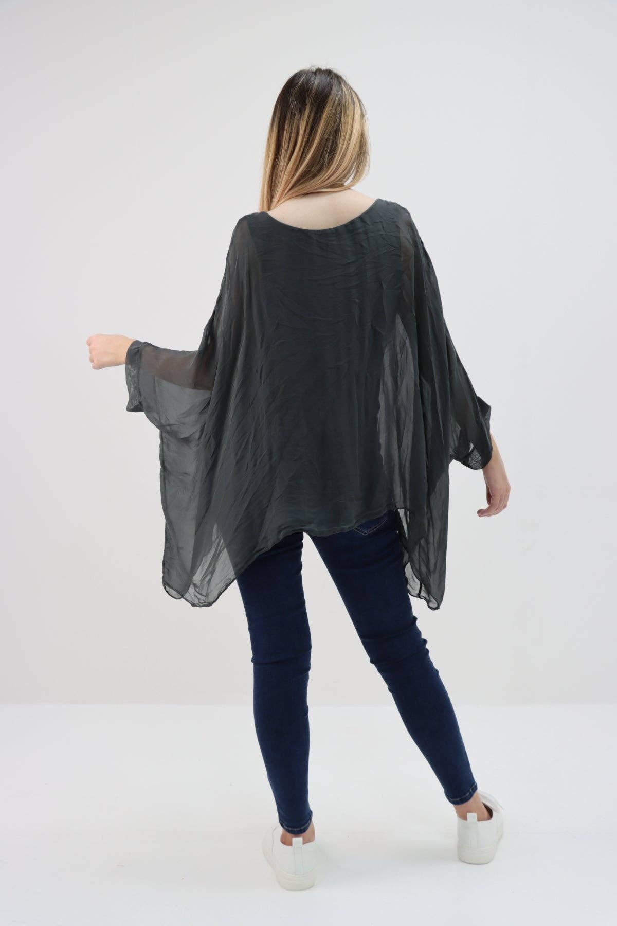 Miss Bold - Wholesale Tunic - Women's - Italian Plain Batwing Silk Tunic Top13