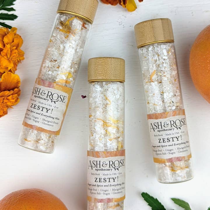 Ash & Rose – Großhandel Badewasser/-milch – Zesty Bittersalz Orange Ingwer Ringelblume Reagenzglas Bad Bad