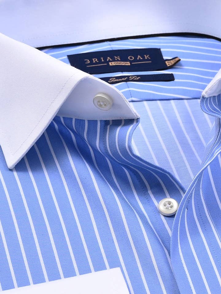 Sky Blue Striped Shirt with White Collar & Cuffs for wholesale by Brian Oak Limited