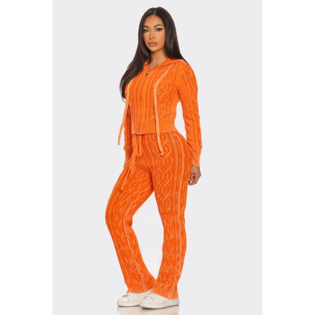 LOVE SENSE - Wholesale Lounge Set - Women's - Mineral Wash Pants Set Cable Knit Pure Cotton12
