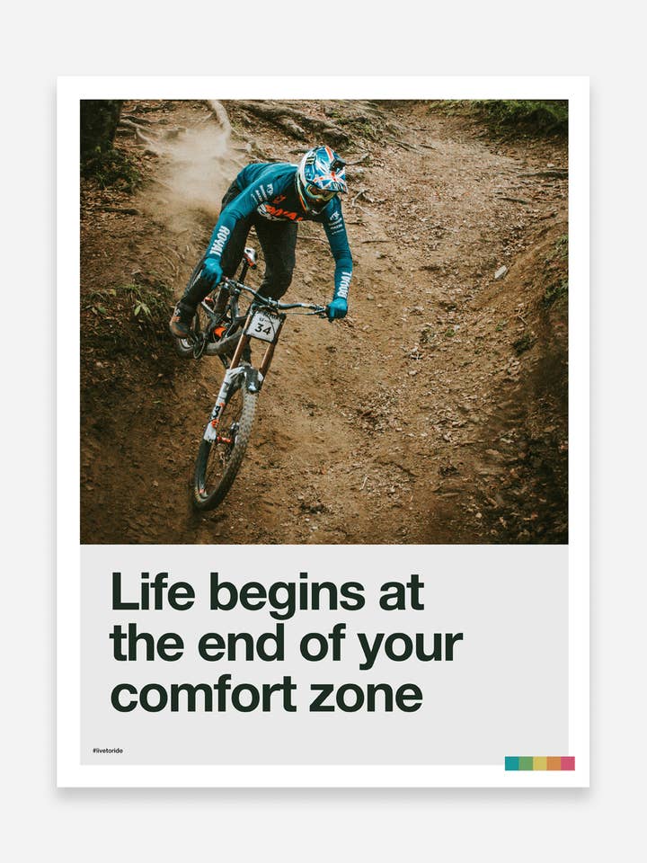 Life Begins at the End of Your Comfort Zone - Steve Peat Art Print for wholesale by Trailmaps.com