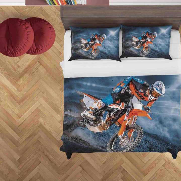 3D Super Motocross Motorfiets Dekbedovertrek Set Beddengoed Set Dekbedovertrek Kussenslopen JN 1196 voor wholesale door Jess Art Decoration