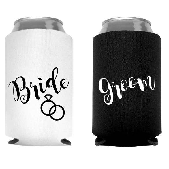 Bride and Groom Beer Can Holders for wholesale by Daisy Lane