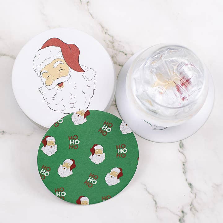 The Royal Standard - Wholesale Disposable Coasters - HoHoHo Santa Reversible Paper Coasters Red/Green 4x4 Set of 20