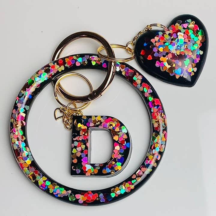 Black & Rainbow Heart Keychain Bracelet Set for wholesale by Shop Drip Express