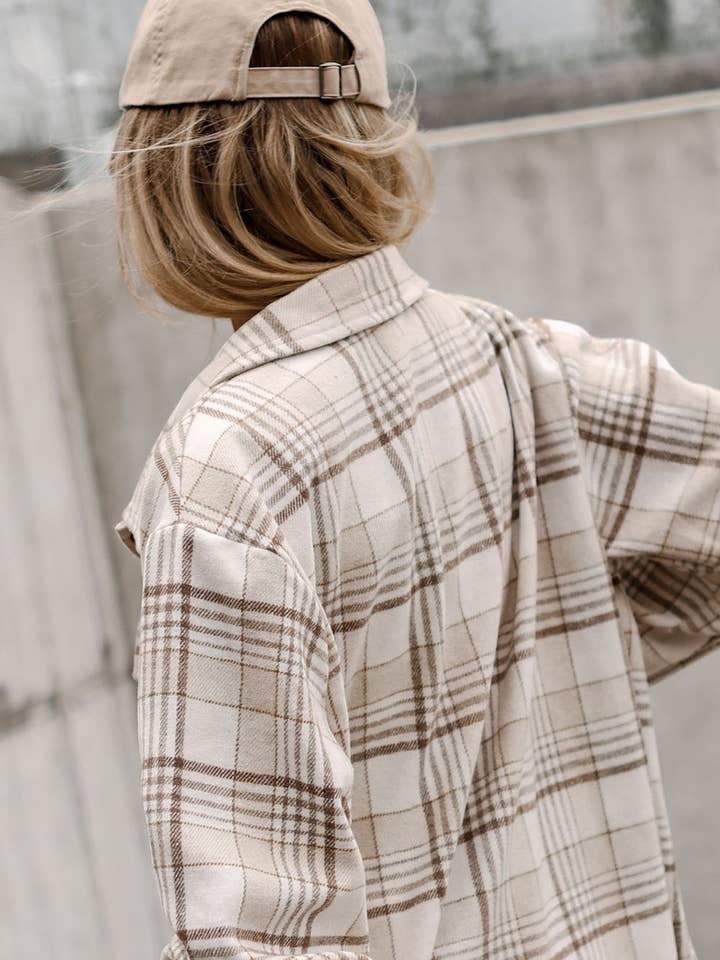 Khaki Plaid Shirt emovable Hood Buttoned Shacket for wholesale on Faire3