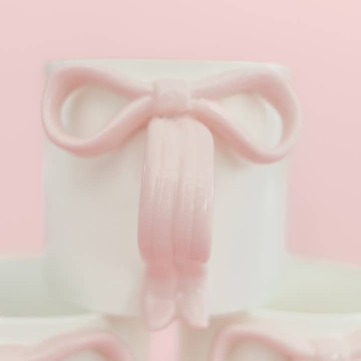 Rock Paper Scissors - Wholesale Coffee Mug - Blush Pink Bow Ceramic Coffee Tea Mug with Ribbon Handle5