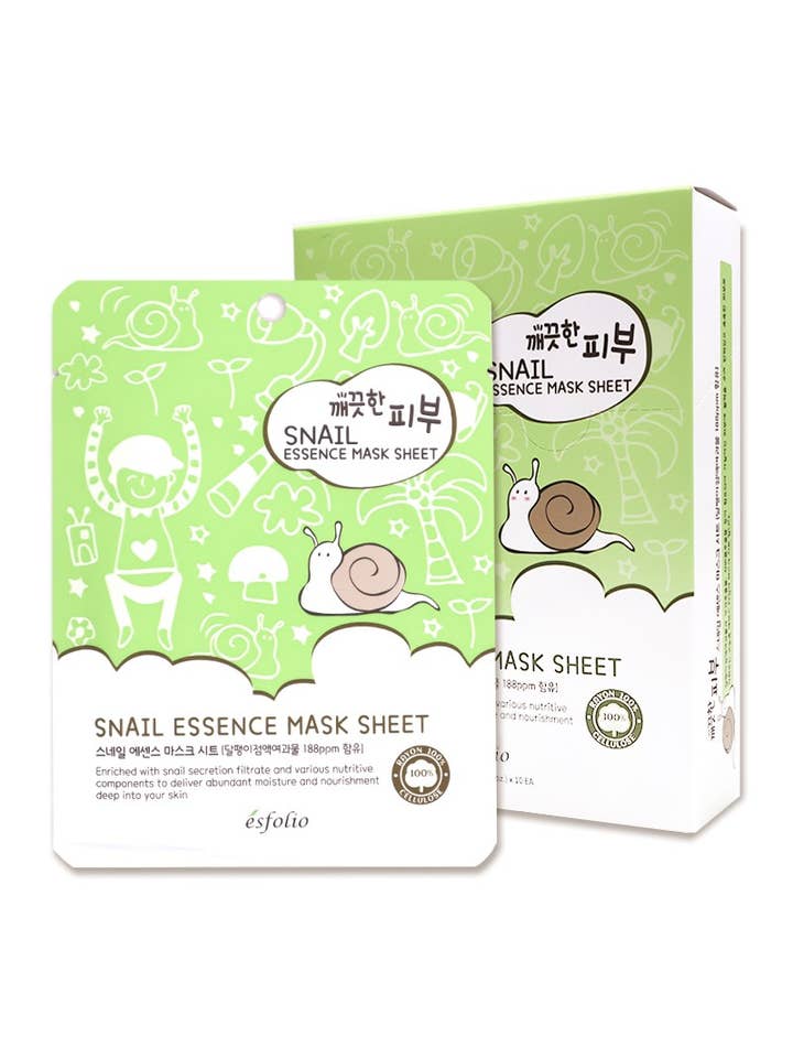 Esfolio ESMPPUSN Snail Essence Facial Mask Sheet - 10pc for wholesale by PINEAPPLE Beauty