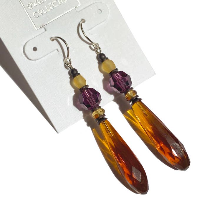 BOUCLES D'OREILLES TACHKENT, BOUCLES D'OREILLES CHANDELIER EN TOPAZE FONCÉE, AMÉTHYSTE pour la vente par Owen Glass Collection
