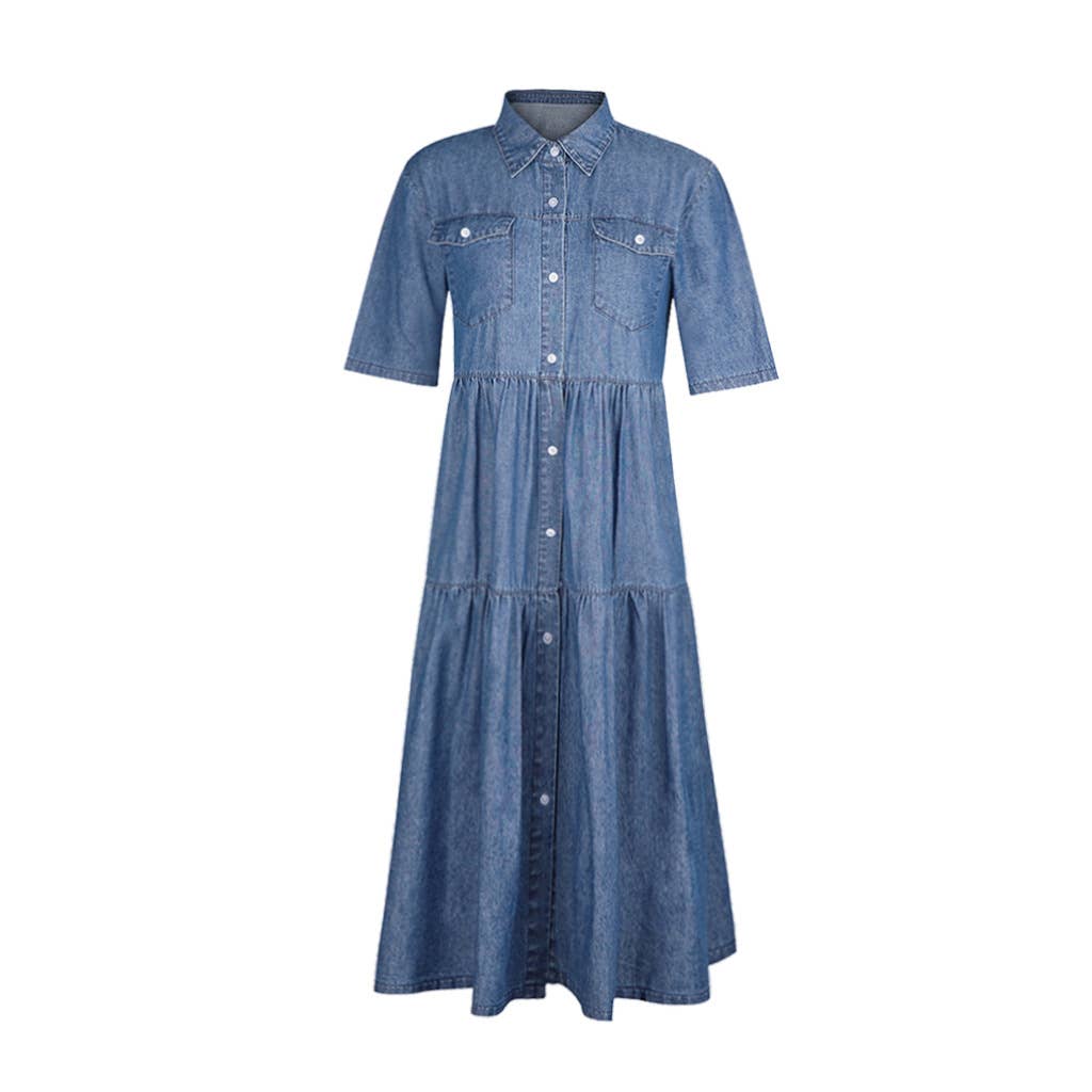 EmberLoom - Wholesale Dress - Women's - Women's Long Denim Dress with Button Front 4