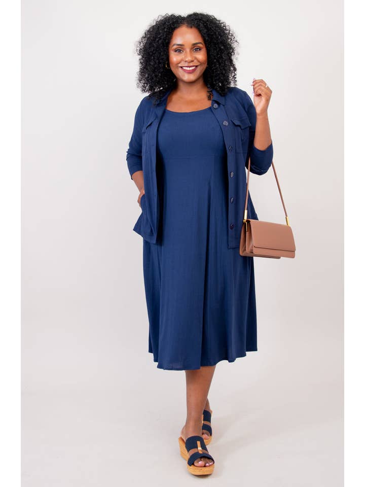 Blue Sky Clothing Co LLC - Wholesale Dress - Women's - Shauna Dress, Indigo, Linen Bamboo