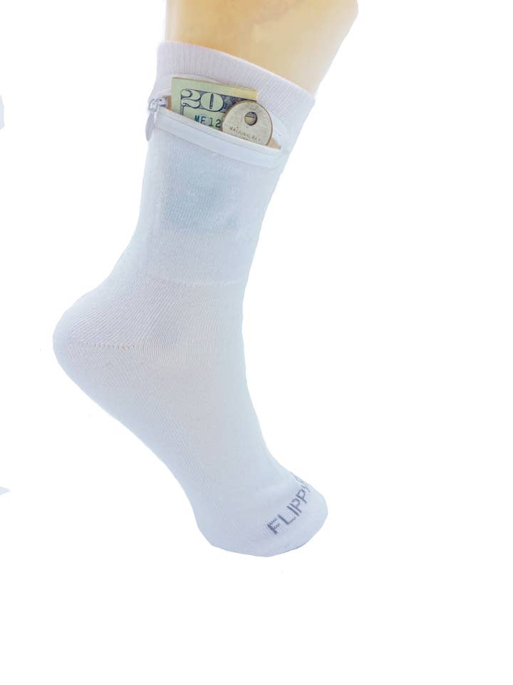 White Zipper Socks for wholesale by Flippysox