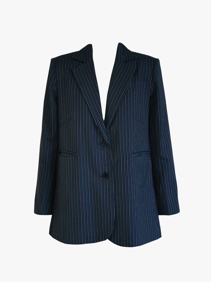 Midnight Chalk Stripe Michelle Blazer for wholesale on Faire