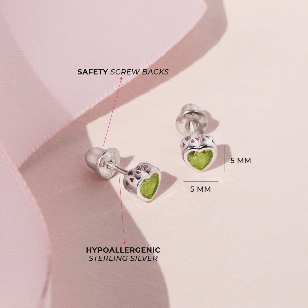 In Season Jewelry - Wholesale Earrings - Kids - CZ Birthstone Heart Toddler Kids Earrings - Sterling Silver56