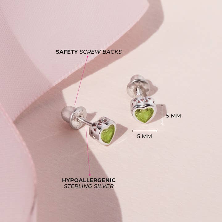 In Season Jewelry - Wholesale Earrings - Kids - CZ Birthstone Heart Toddler Kids Earrings - Sterling Silver56