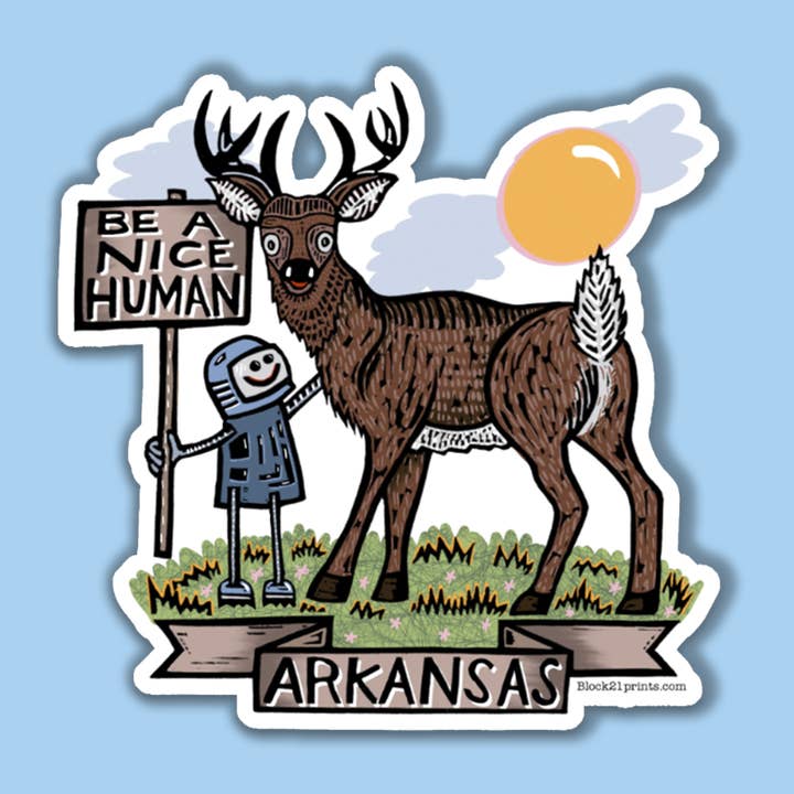 Autocollant de l'État de l'Arkansas – Soyez gentil, gentillesse, positivité. pour la vente par Block21Prints