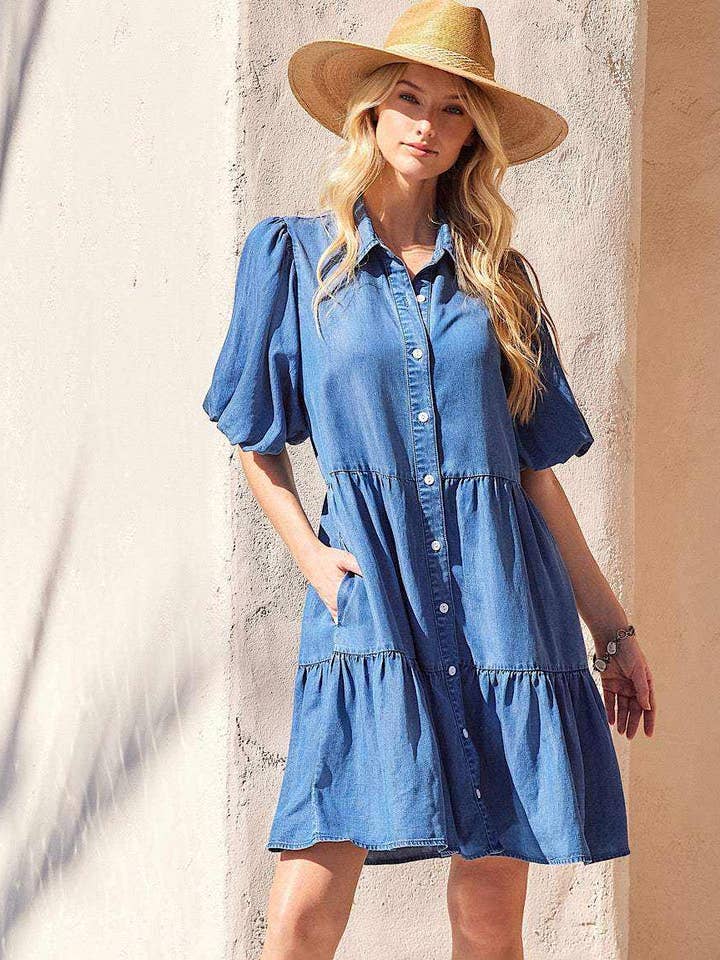 Puff Sleeve Tiered Shirtdress for wholesale by Karen Kane