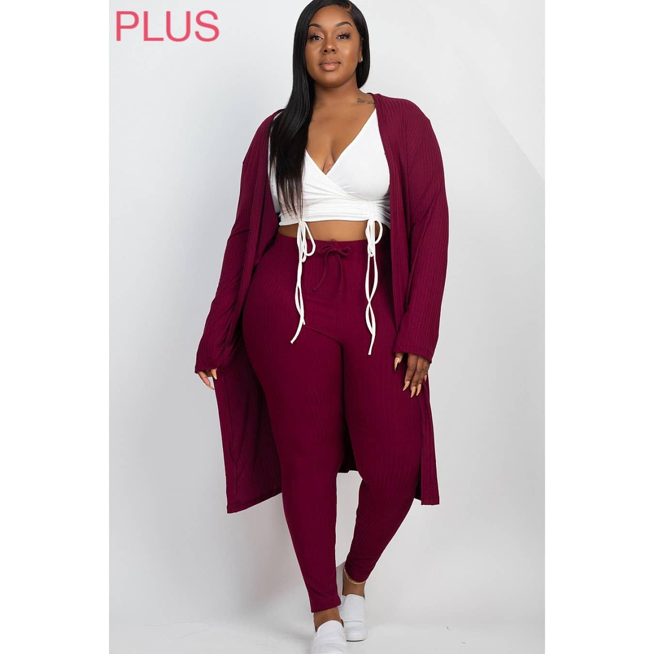 UP CLOTHING - Wholesale Lounge Set - Women's - PLUS SIZE Ribbed Cardigan and Leggings Set10