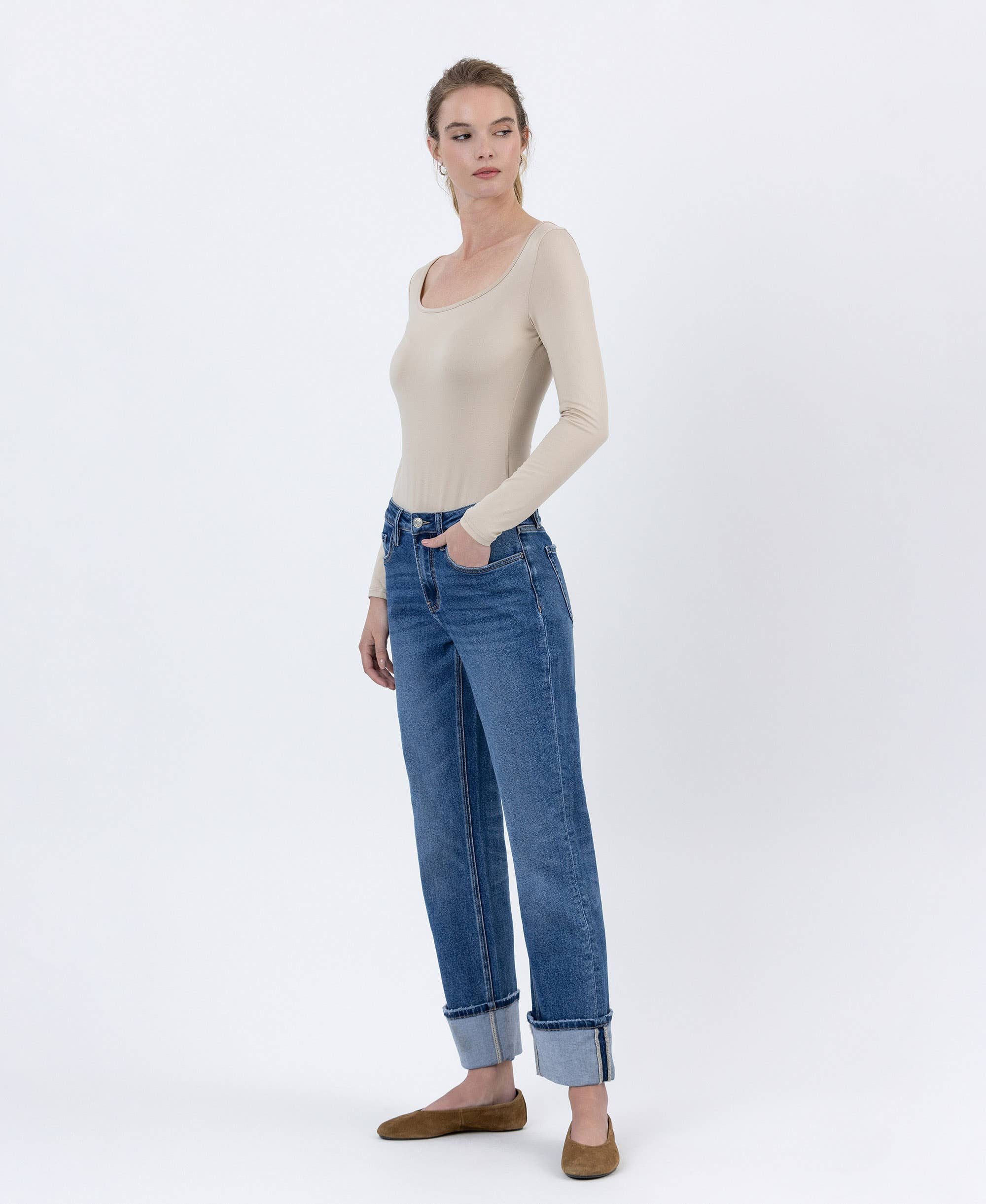 BENEFACTOR HIGH RISE CUFFED ANKLE STRAIGHT JEANS LV1608 for wholesale on Faire8