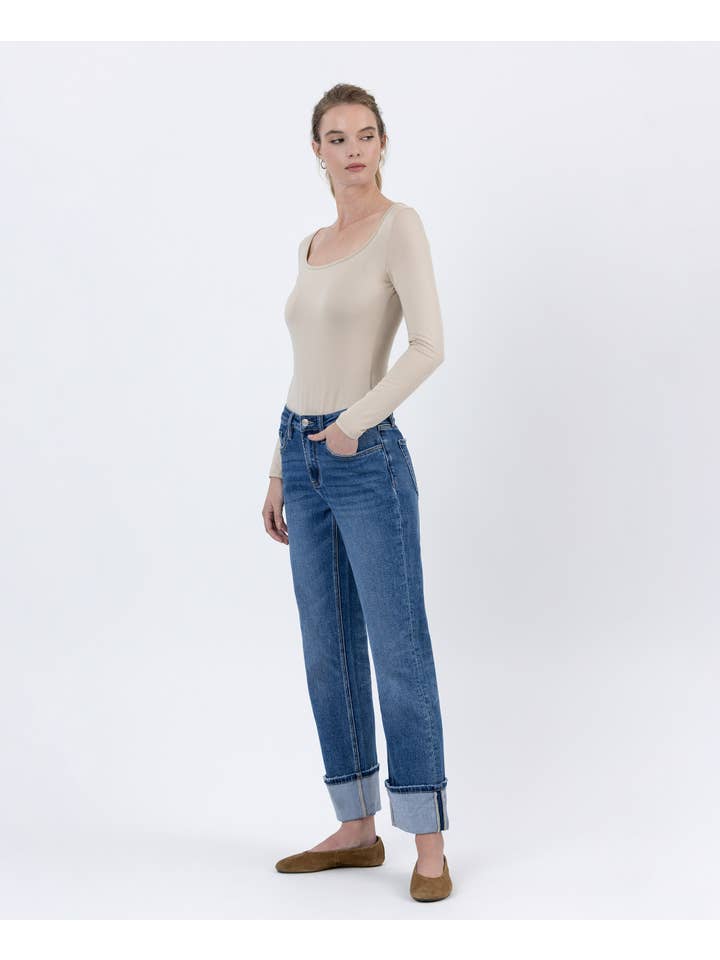 BENEFACTOR HIGH RISE CUFFED ANKLE STRAIGHT JEANS LV1608 for wholesale on Faire8