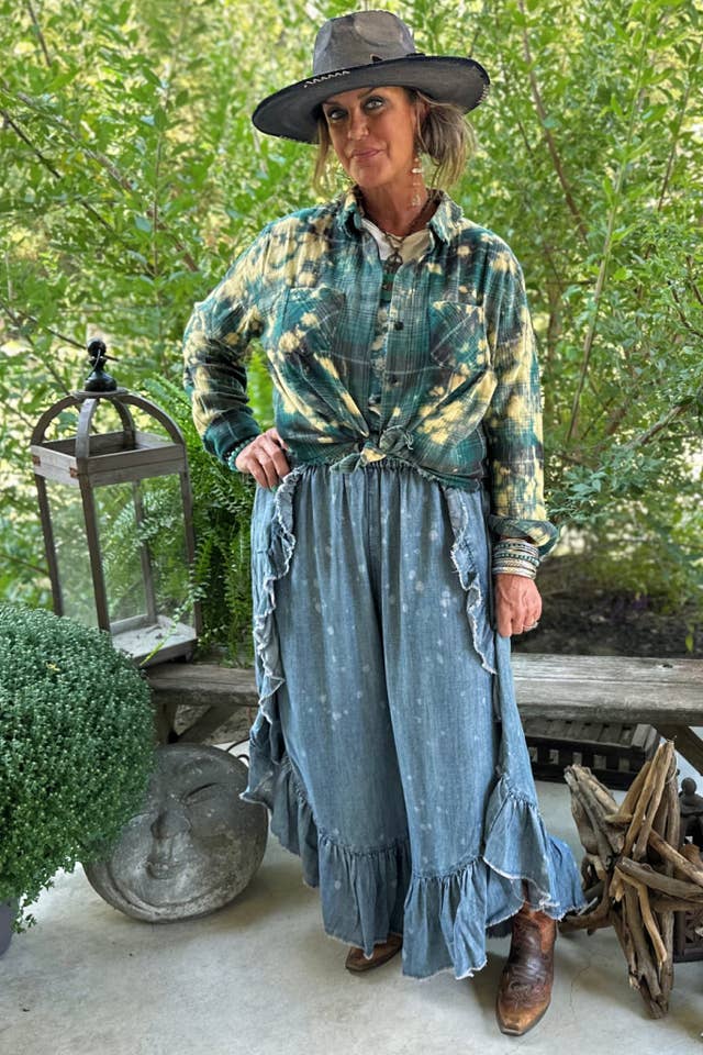 Jaded Gypsy - Wholesale Pants - Women's - Patchwork Skies Ruffle Pant