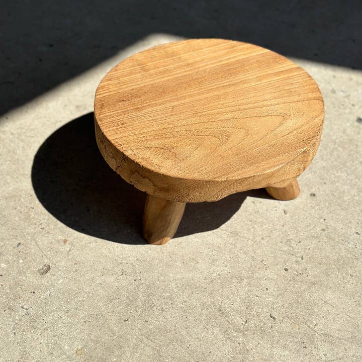 Office Objets - Wholesale Stool - Small low three-legged stool in upcycled blond teak D:30 H:1527