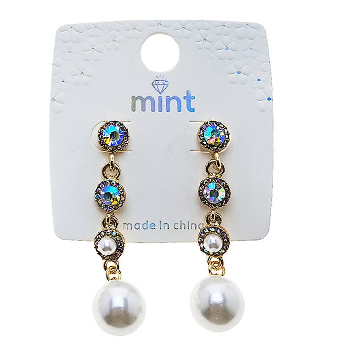 Rhinestone Pearl Drop Earring for wholesale by Atlas Fashion