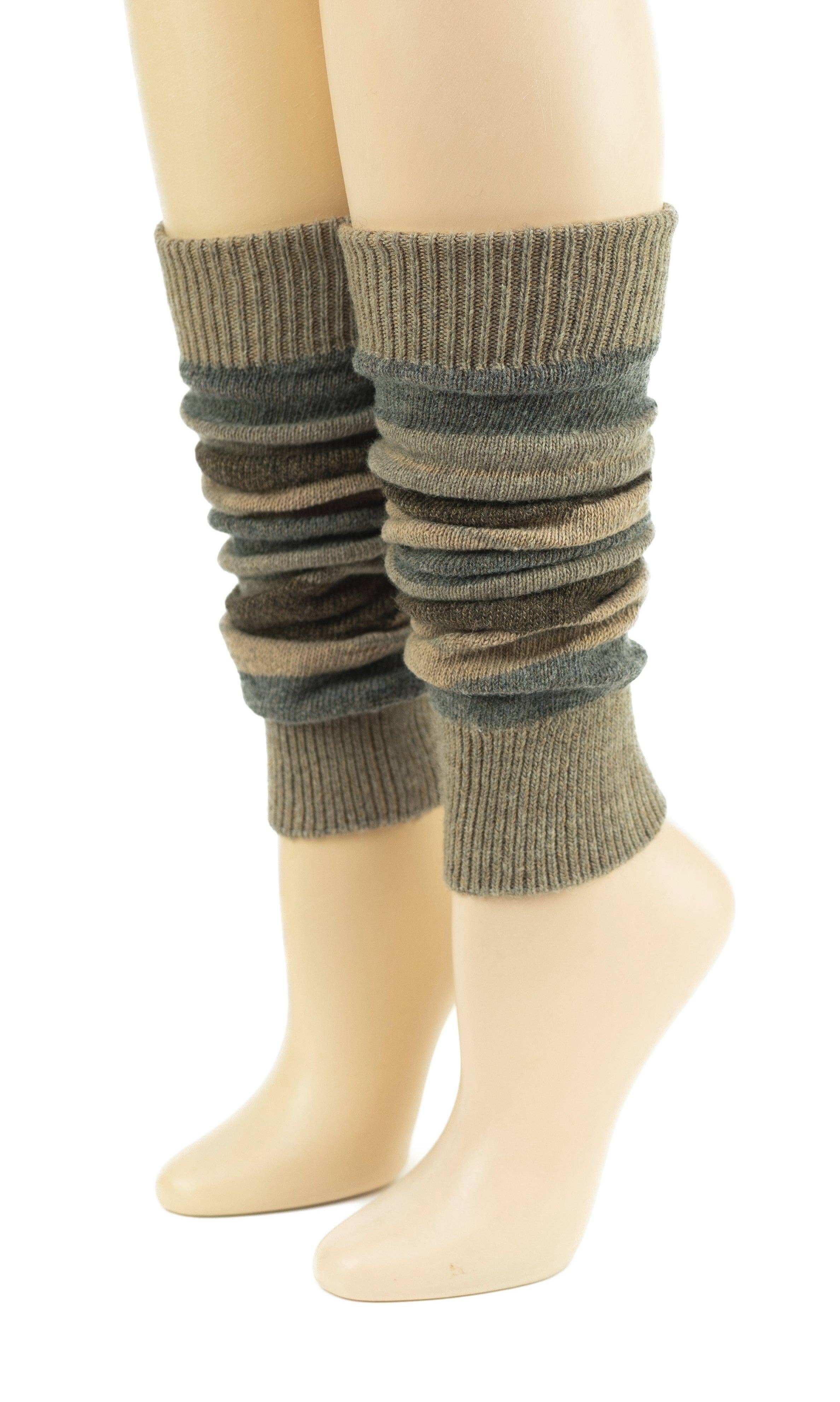 Sierra Socks - Wholesale Legwarmers - Women's - Girl's Stripe Lambswool Knee Hi Leg Warmers W42422