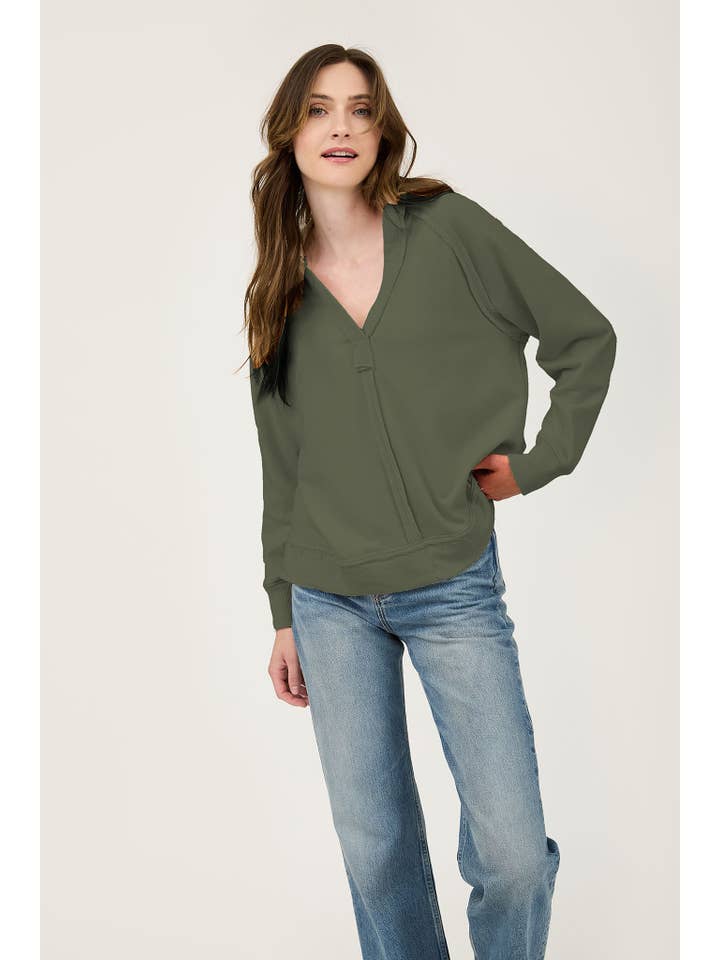 Blu Pepper - Wholesale Knit Top - Women's - PLUS HOODED V NECK RAW EDGE LONG SLEEVE KNIT TOP