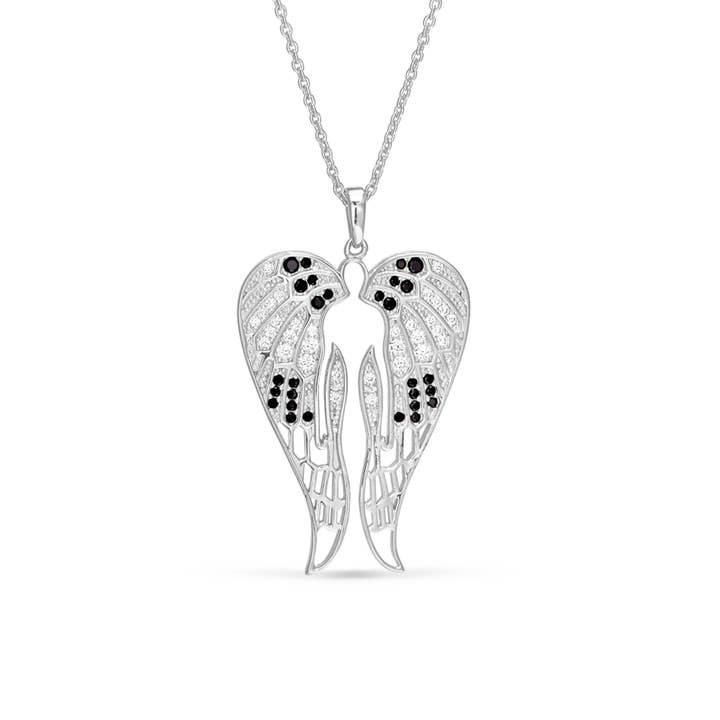 Platinum Finish Sterling Silver Micropave Angel Wings for wholesale by Kelly Waters