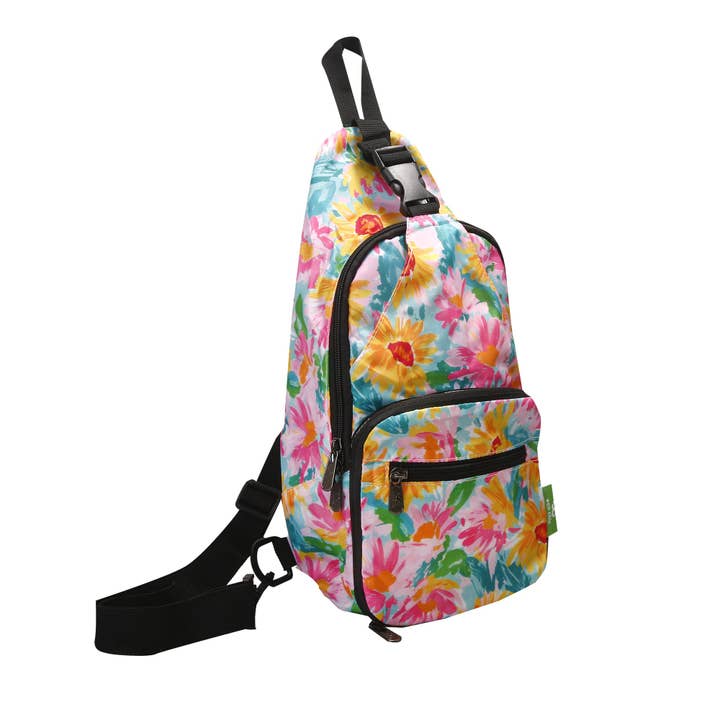 I114BU - Borsa a tracolla pieghevole leggera Eco Chic Girasole Blu (Confezione da 2) per la vendita all'ingrosso da parte di Eco Chic