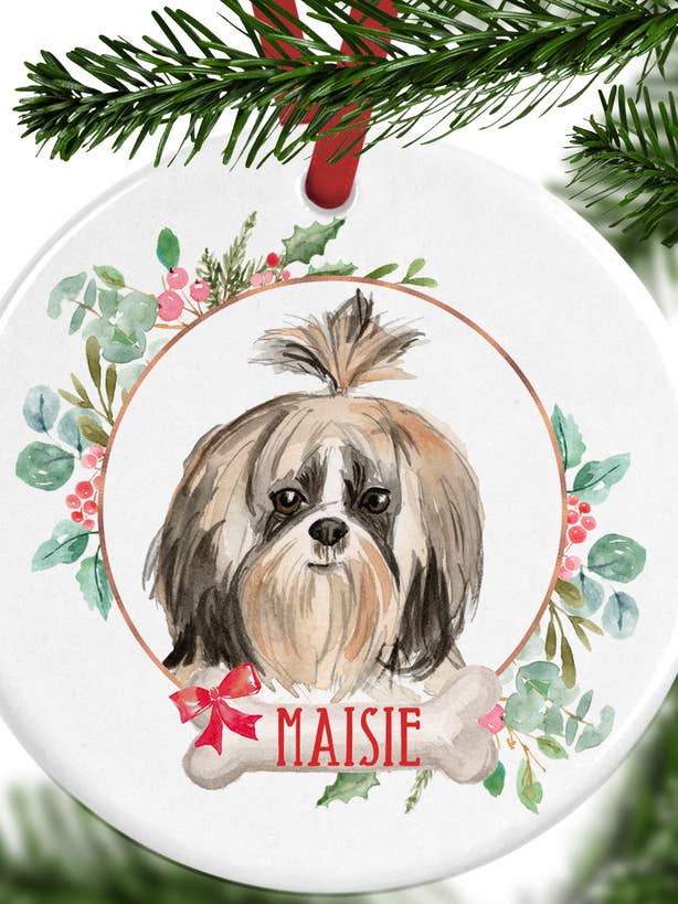 Long Haired Shih Tzu Personalised Christmas Ornament for wholesale by WagATudeTags