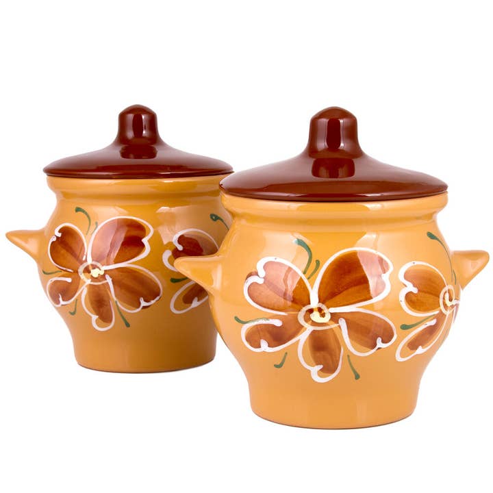 Set of 2 Hand-Painted Stoneware Pots (Beige, Blue, or Green) for wholesale by STP