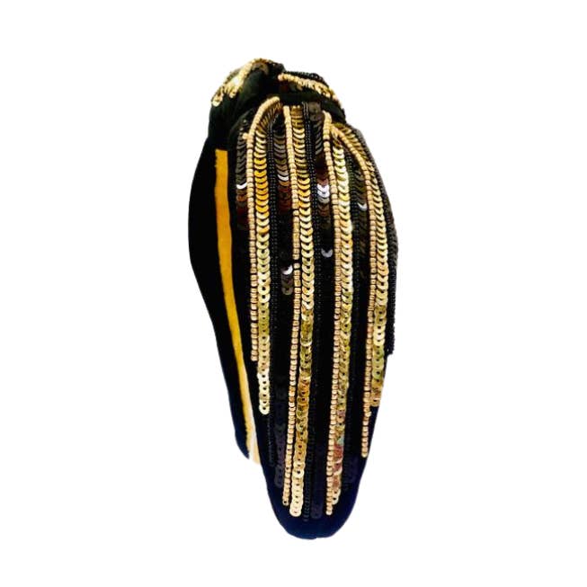 Headband Knot - Sequin Stripe - Black and Gold for wholesale by Golden Lily