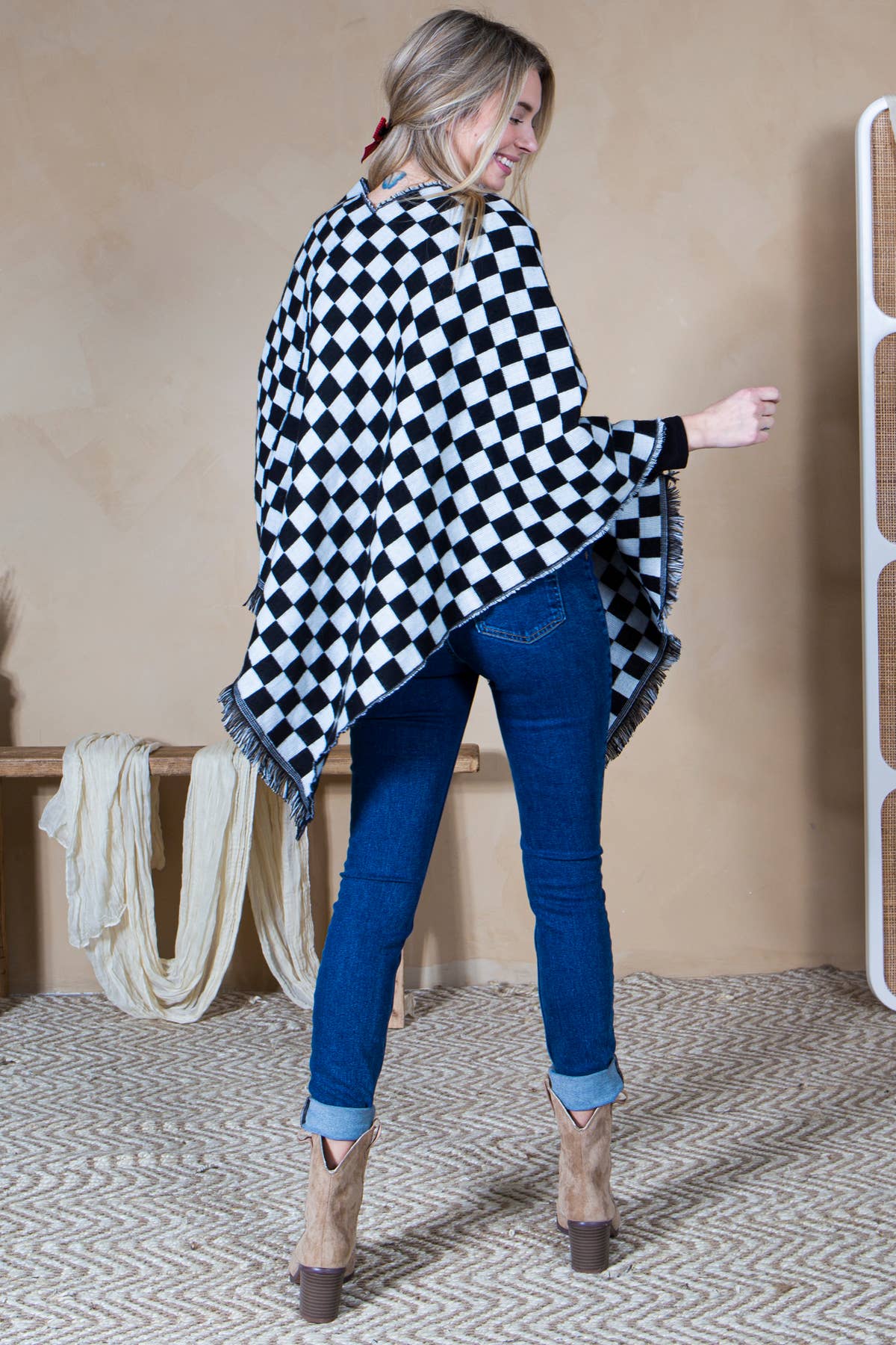 Loven x Mini Momo - Wholesale Mommy & Me Sets - Mommy and Me Matching Cape Blanket Poncho - Checkered2