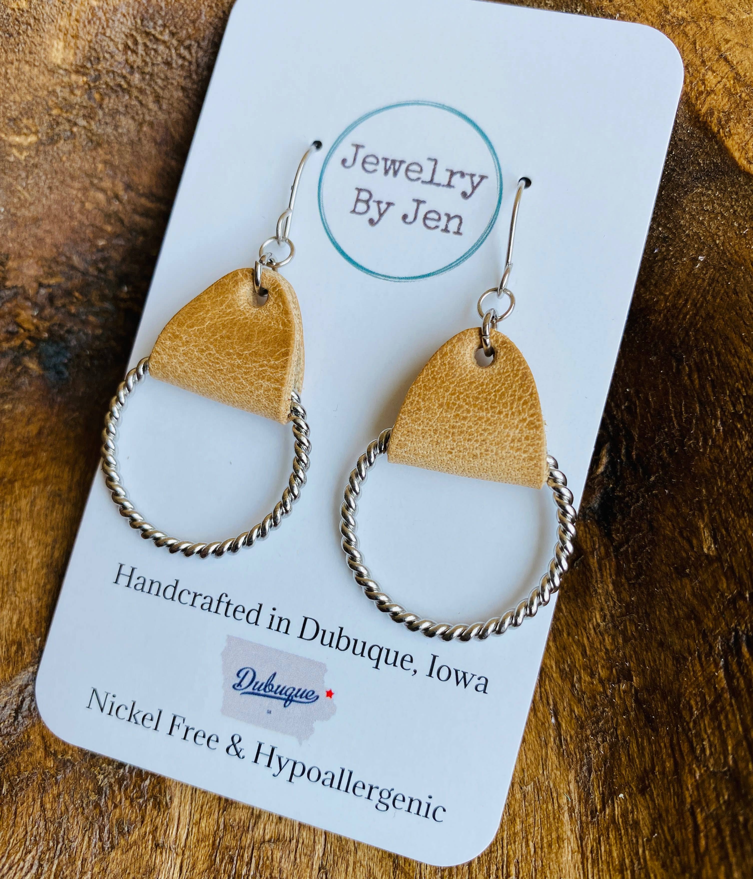 Jewelry By Jen - Wholesale Dangle Earrings - Twisted Hoop Earrings: Weathered Tan1