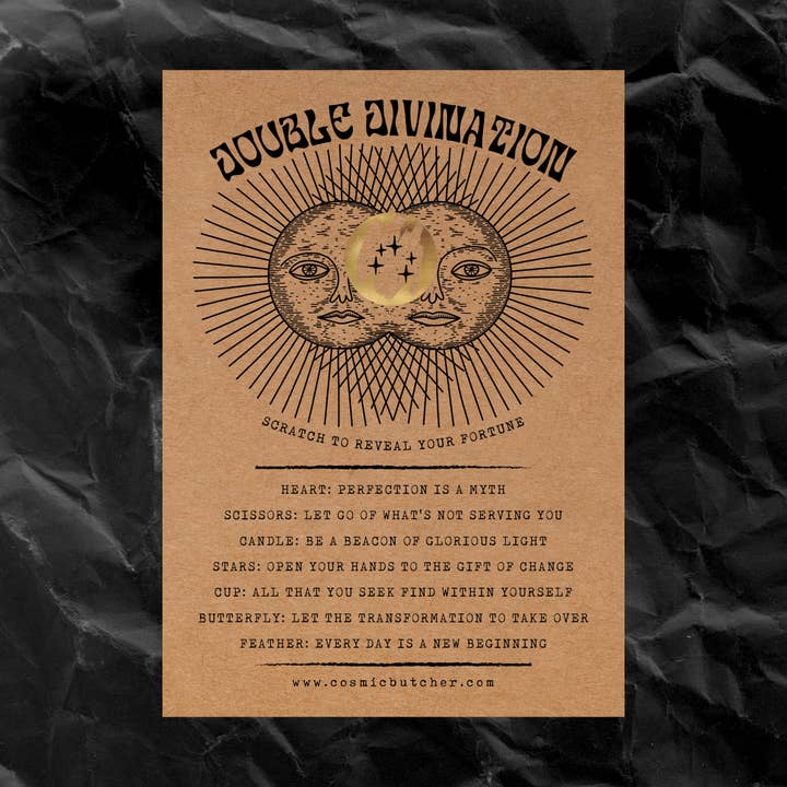 Cosmic Butcher - Venta al por mayor Tarjeta postal - Postal de afirmación y positividad de Divination Sun Scratch Off