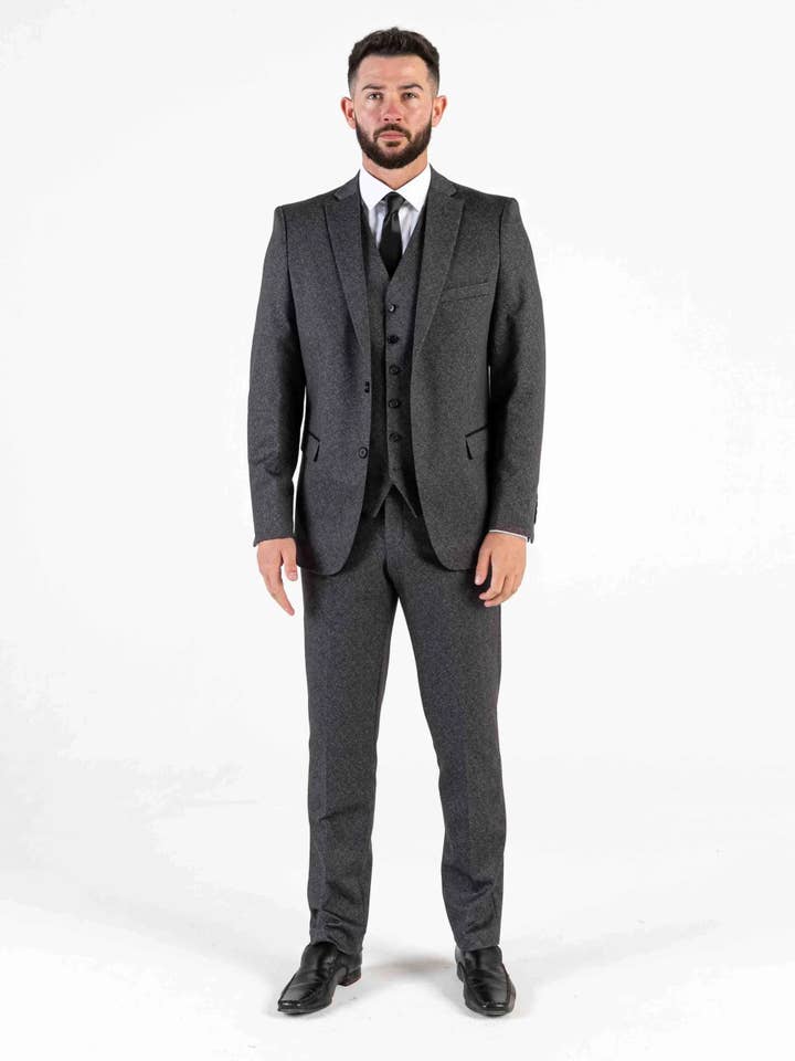 Herringbone - Dark Grey Three Piece Suit for wholesale by V2 classic