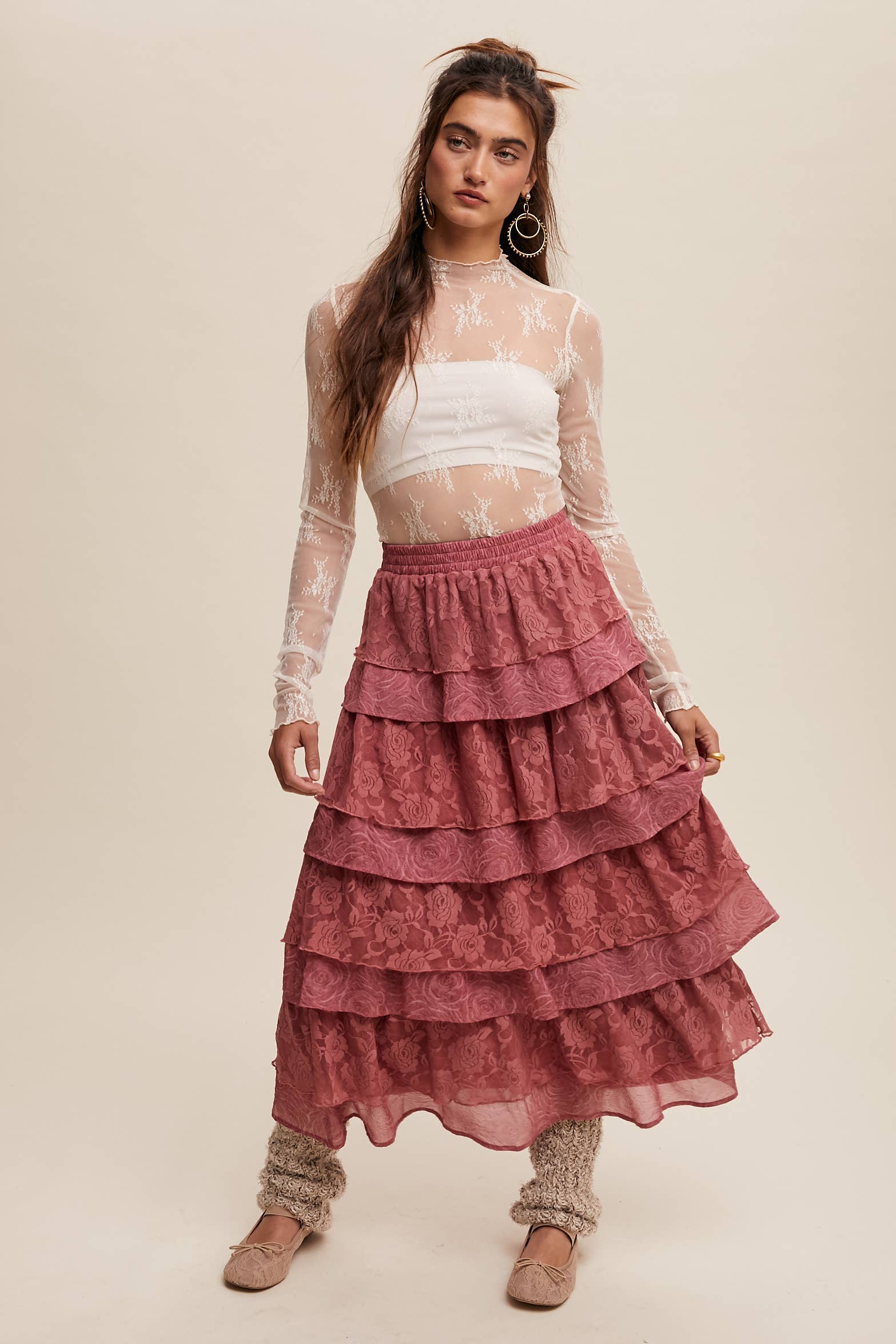 Listicle - Wholesale Blouse - Women's - Sheer Lace Long-Sleeve Top60