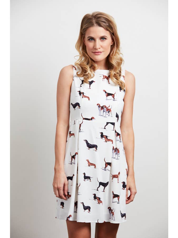 White Dachshund & Beagle Dogs Print Dress for wholesale on Faire1