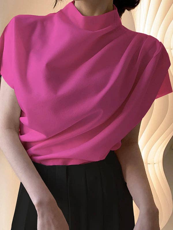 Plush Looks - Wholesale Blouse - Women's - Urban Solid Color Short Sleeve T-Shirt Top1