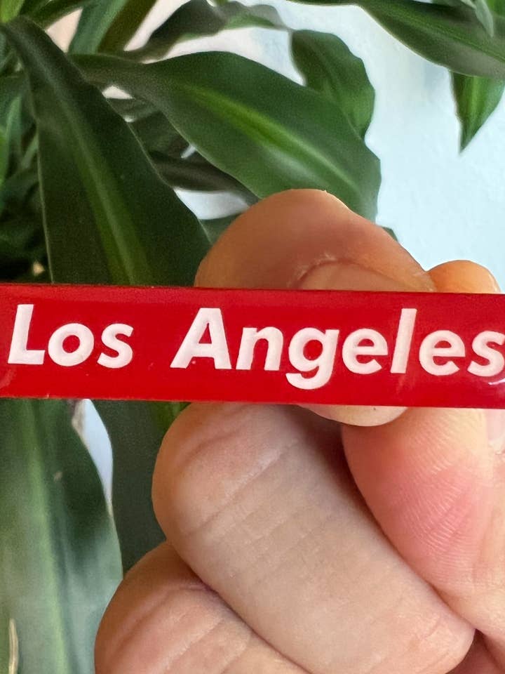 Los Angeles Red Box Logo Pin for wholesale by Hype Pins